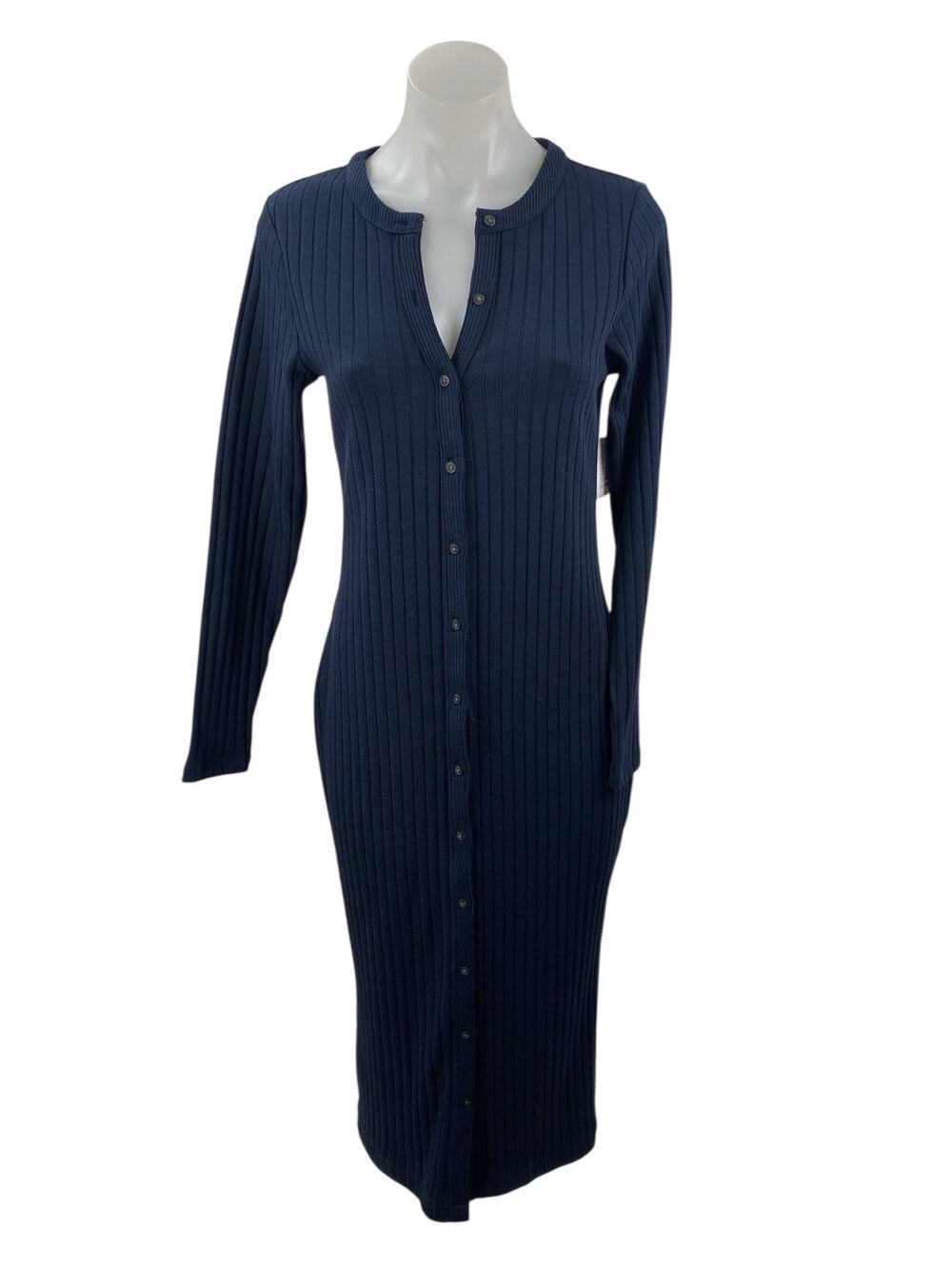 NEW Old Navy Blue Long Sleeve Ribbed Knit Button Down Sweater Midi Dress Size M